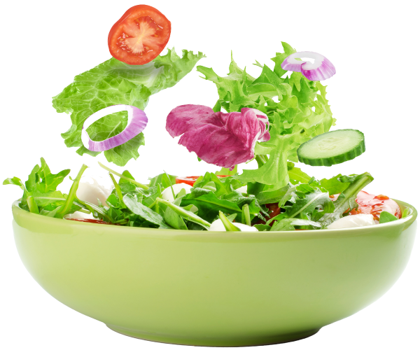 salad bowl with salad falling into it