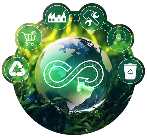 globe with sustainability icons surrounding